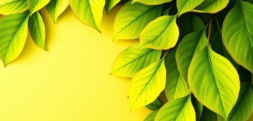 Vibrant green leaves forming an abstract collage, textured and layered, environment, green leaf collage
