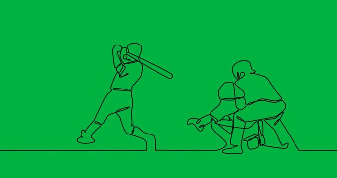 Animation of drawing of two male baseball players on transparent background