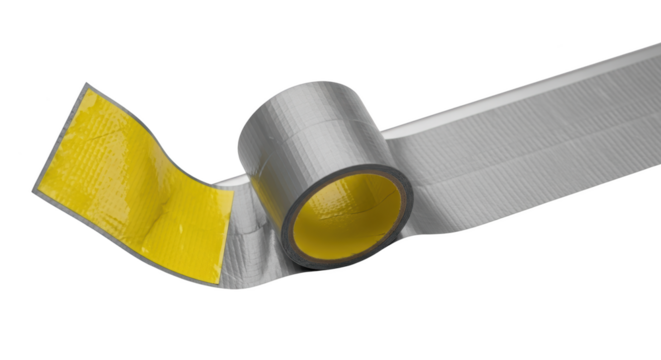 Gray Duct Tape Roll with Yellow Backing featuring duct tape, gray tape, yellow tape, adhesive tape,