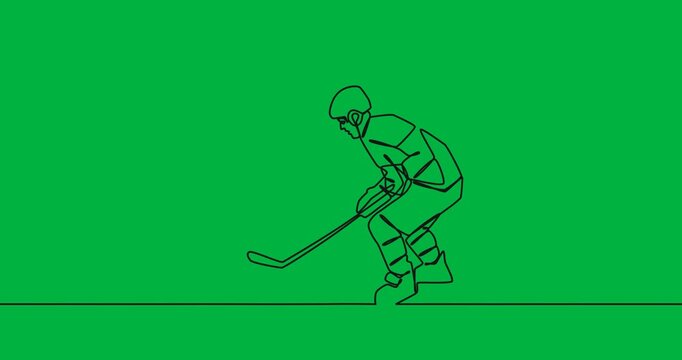 Animation of drawing of male hockey player on transparent background