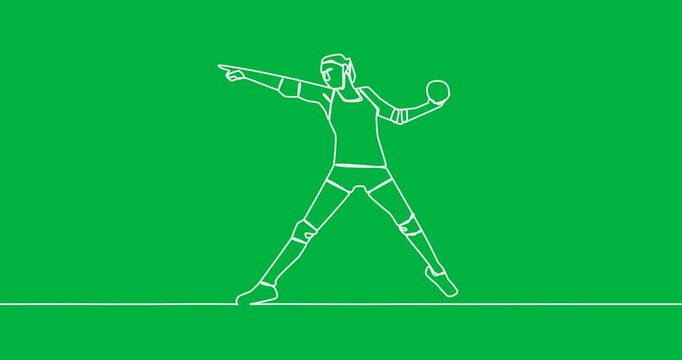 Animation of drawing of female handball player with ball on transparent background