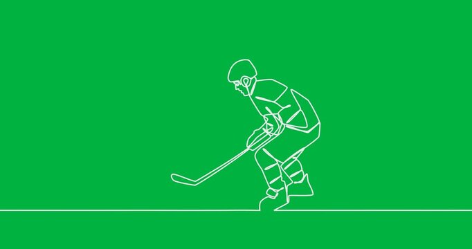 Animation of drawing of male hockey player on transparent background