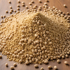 pile of ground soy bean meal high protein source for swine livestock