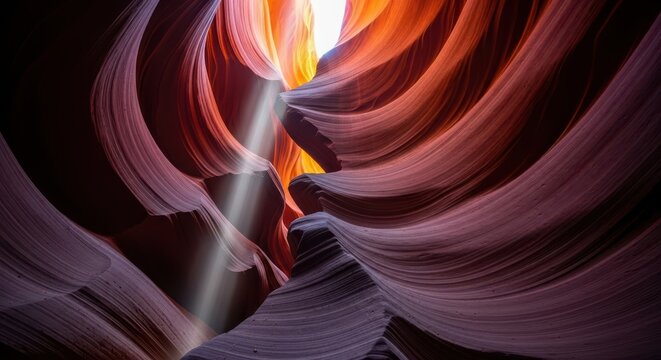 Majestic antelope canyon light beam illuminates ethereal desert rock formations