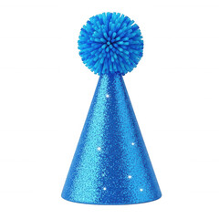 Blue party hat with pompom isolated on a transparent background