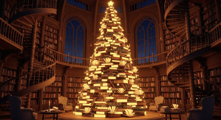 Obraz premium Spiral Book Christmas Tree