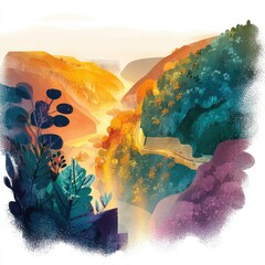 Colorful Valley Landscape Sunrise