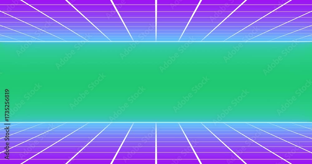 Wall mural animation of blue neon squares moving with copy space on transparent background