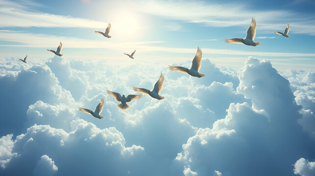 libros volando sobre cielo azul