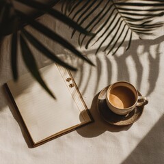 Warm Sunlight On Notebook And Coffee Cup