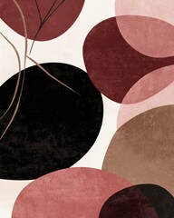 Abstract Geometric Design With Circles In Pink Red Brown And Black Colors