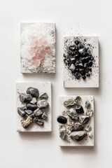 Four Square Display Of Different Stones And Minerals