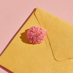 Pink Flower On Golden Envelope