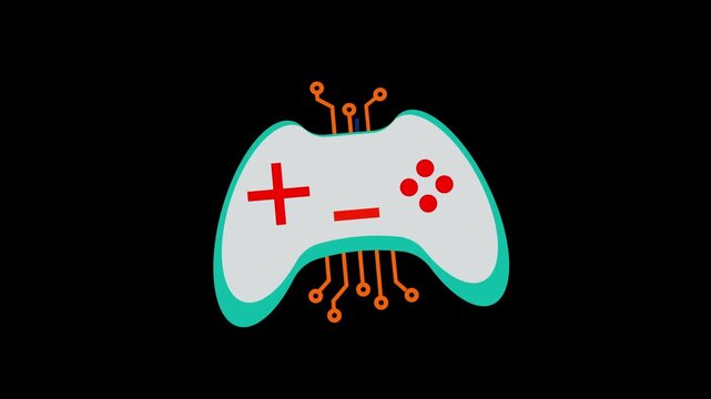 Stylized video game controller with plus and minus symbols and directional buttons on a black background