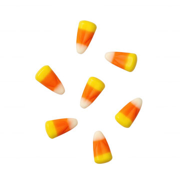 Orange yellow white candy corn isolated on a transparent background