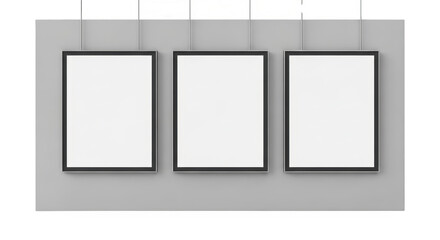Three Empty Picture Frames on Gray Wall featuring mockup, frames, picture frames, empty frames, display isolated