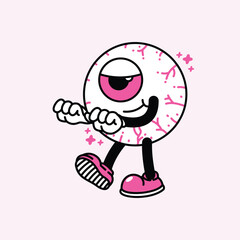 Cartoon Eyeball Character with Pink Iris and Veins.