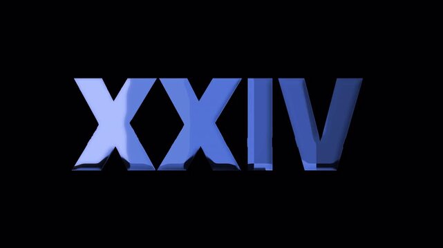 Glitch roman numerals xxiv in transparent blue font for a cool digital design. Perfect for techrelated graphics and digital projects.