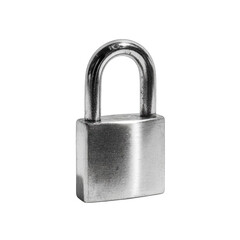 Fototapeta premium Shiny metal padlock, centered. Isolated on black