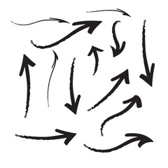Vector art of set of hand drawn arrows in various directions, painted with rough brush strokes
