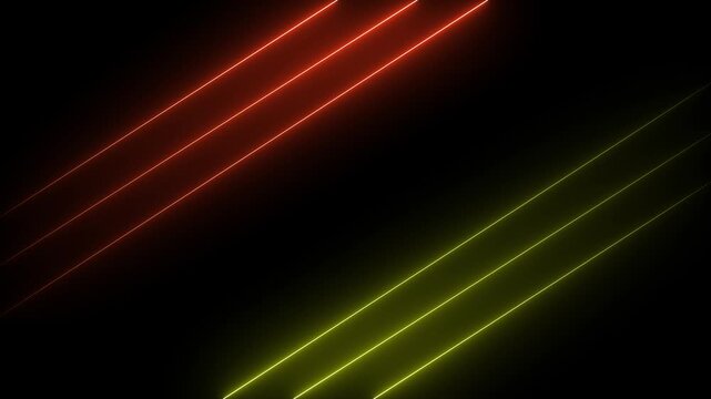 Neon lights blinking lines moving animation. Seamless loop animation of glowing horizontal neon lines streaming across on the screen, laser lines Seamless loop animation