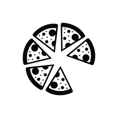 Vector art of black and white illustration of pizza slices arranged in a circle for food and restaurant
