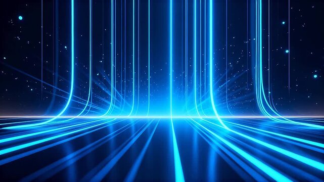 Blue neon light lines in dark space