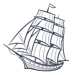 Vector art of majestic sailing ship, its sails billowing in the wind, a timeless symbol of exploration, adventure, and the enduring spirit of maritime history and nautical tradition