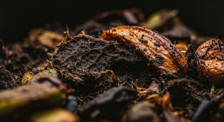 Close-up Macro View of Coffee Beans in Rich Soil
