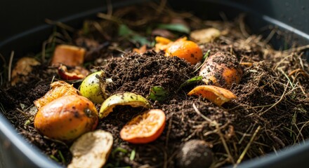 Close-up of Organic Compost with Fruit Scraps
