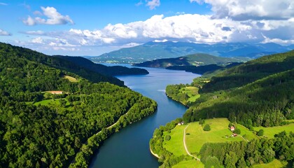 Scenic lake and mountains