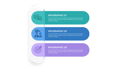 3 Process Modern Glassmorphism Vertical Infographic Template for Business Timeline and Reporting. Presentation, Strategy and Plan. Vector illustration.