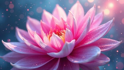 A Delicate Pink Water Lily Blossom with Sparkling Dew Drops and a Soft, Dreamy Background
