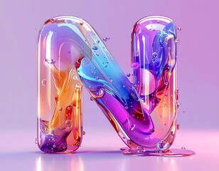 Vibrant 3D letter N with liquid effect