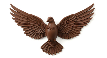 Fototapeta premium A stunning chocolate relief sculpture of a dove with intricately detailed wings, merging the beauty of wildlife with the refined craftsmanship of gourmet chocolate artistry in a striking presentation.