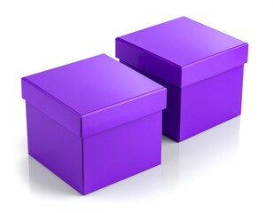 Two identical purple gift boxes on white background