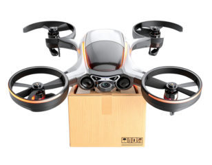 Futuristic Drone Delivery Carrying Package PNG