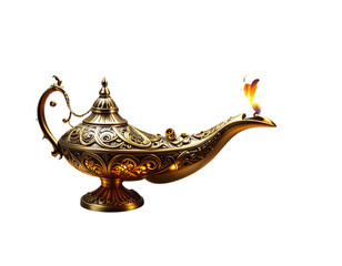 Magical Ornate Lamp with Glowing Light and Rising Smoke