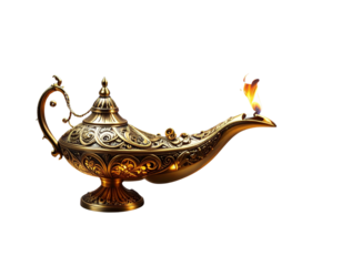 Magical Ornate Lamp with Glowing Light and Rising Smoke