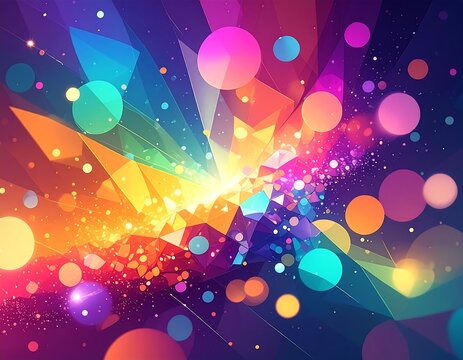 Vibrant abstract explosion of geometric shapes and glowing lights