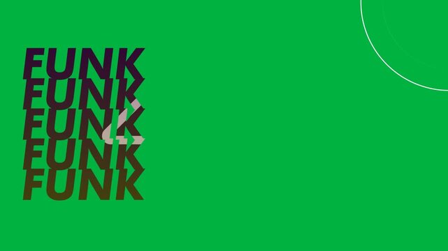 Animation of funk text in white and black, repeated, with white shapes, on transparent background