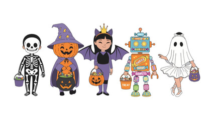 Halloween Costumes: A delightful group of children dressed in whimsical Halloween costumes, embracing the magic and fun of the spooky season.