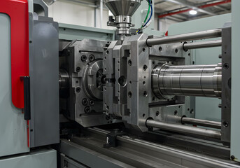 Fototapeta premium Injection molding machine with mold in factory for plastic parts production