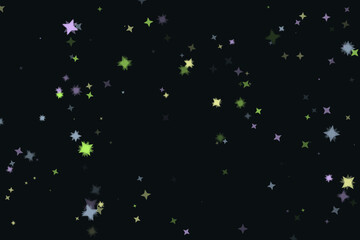 Scattered Colorful Stars Glow Light Pattern Overlay on Black Background Design Element