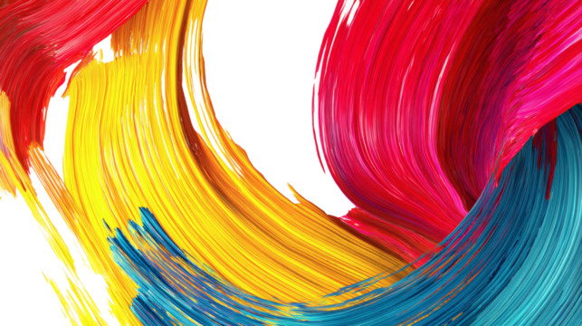 Vivid Flowing Paint Strokes on White Background, Clean Edges, Smooth Curves, Artistic Minimalist Style