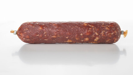 Close-up of Delicious Salami on White Background - Perfect for Culinary and Food Photography