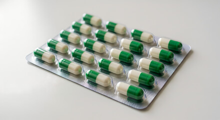Green and White Medicine Capsules in a Blister Pack