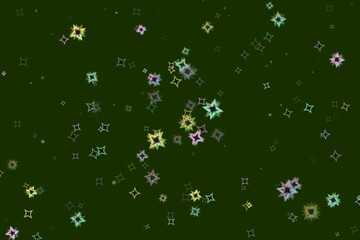 Scattered Glowing Stars on Dark Green Background, Colorful Festive Night Sky Effect