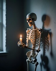 skeleton-candle-dark-room