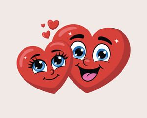 Two cartoon hearts in love with sparkles